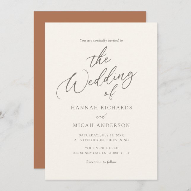 Modern Bohemian Burnt Orange Wedding Invitation (Front/Back)
