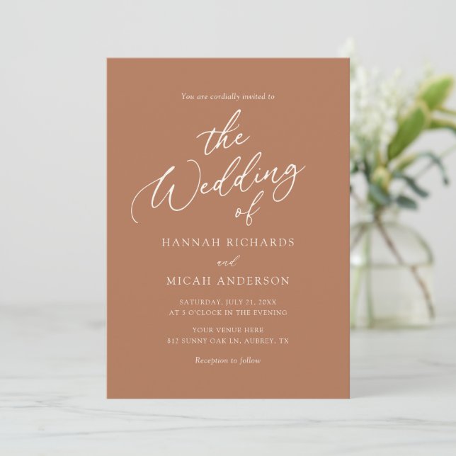Modern Bohemian Burnt Orange Wedding Invitation (Standing Front)