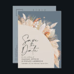 Modern bohemian dusty blue pampas grass photo  ann announcement postcard<br><div class="desc">Modern bohemian dusty blue pampas grass stylish photo wedding save the date invitation.</div>