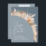 Modern bohemian dusty blue pampas grass photo  ann announcement postcard<br><div class="desc">Modern bohemian dusty blue pampas grass stylish photo wedding save the date invitation.</div>
