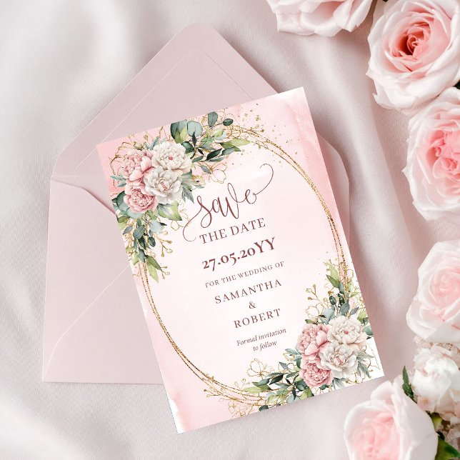 Modern Bohemian Dusty Pink Eucalyptus Save The Dat Date (Modern Bohemian Dusty Pink Eucalyptus Save The Date)