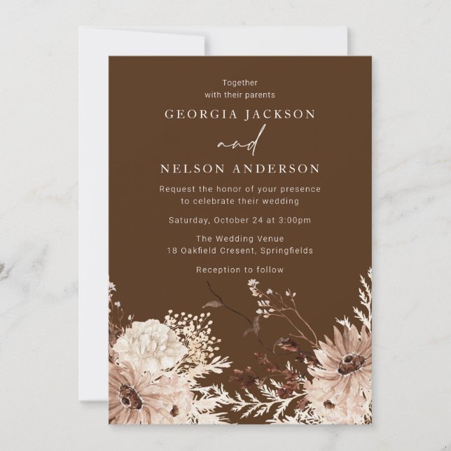 Modern Bohemian Fall or Summer Floral Wedding Invitation (Front)
