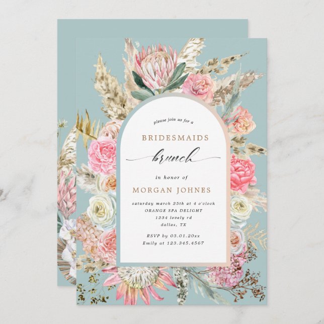 Modern Bohemian Floral Bridesmaids Brunch Invite (Front/Back)