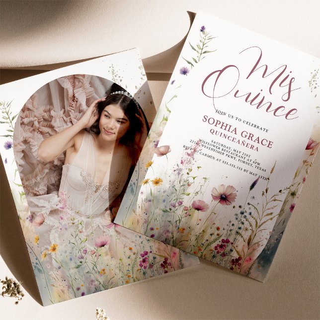 Modern Bohemian Flowers & Arch Photo Quinceanera Invitation (Creator Uploaded)