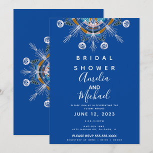 Modern Bohemian Mandala Blue Mustard Bridal Shower Invitation