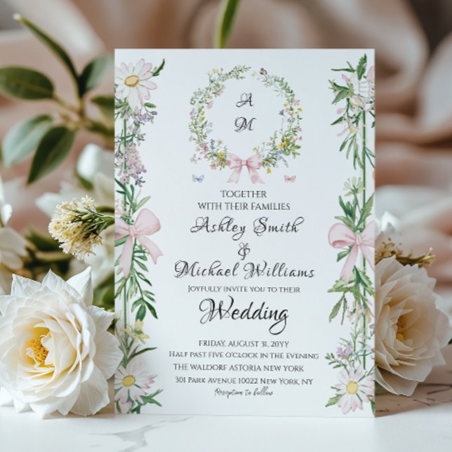 Modern Bohemian Monogram Watercolor Floral Wedding Invitation (Creator Uploaded)