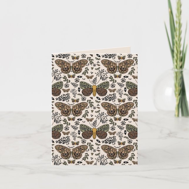 Modern Bohemian Moth Wildflowers Abstract Pattern Card (Front)