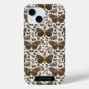 Modern Bohemian Moth Wildflowers Abstract Pattern iPhone 15 Case