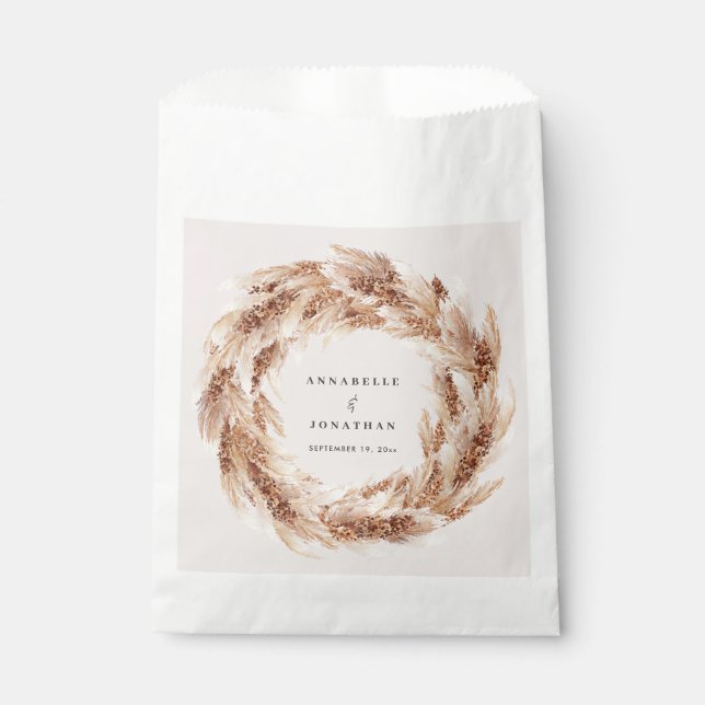 Modern bohemian natural pampas grass wedding favour bags (Front)