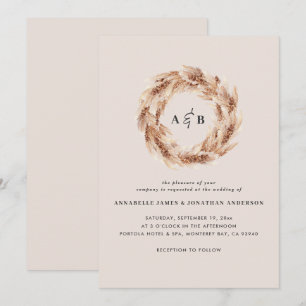 Modern bohemian natural pampas grass wedding invit invitation