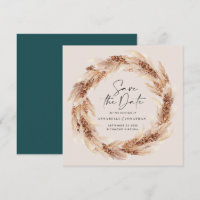 Modern bohemian natural pampas grass wedding invit