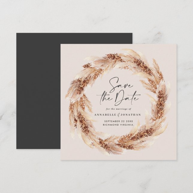 Modern bohemian natural pampas grass wedding invitation (Front/Back)