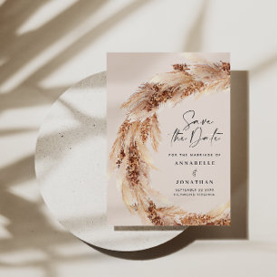 Modern bohemian natural pampas grass wedding invitation