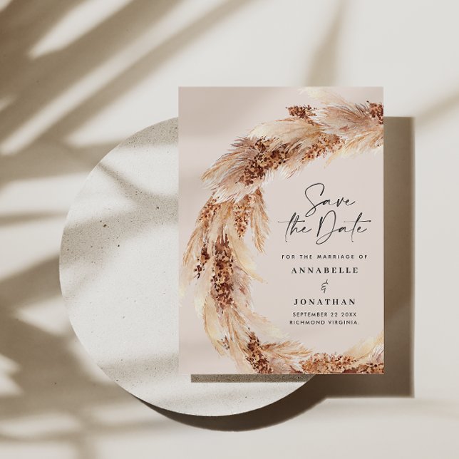 Modern bohemian natural pampas grass wedding invitation (Creator Uploaded)