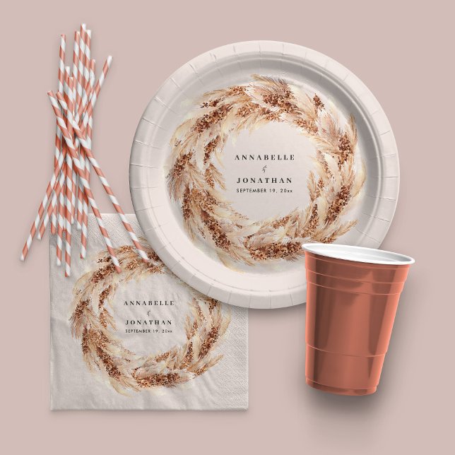 Modern bohemian natural pampas grass wedding napkin (Creator Uploaded)