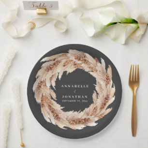 Modern bohemian natural pampas grass wedding  paper plate