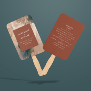 Modern bohemian, painterly terracotta teal wedding hand fan