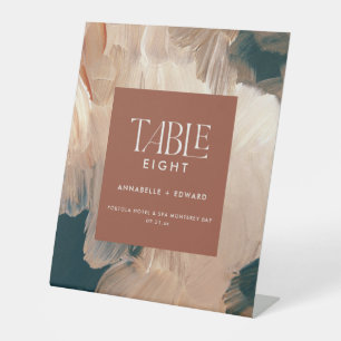 Modern bohemian painterly terracotta teal wedding pedestal sign