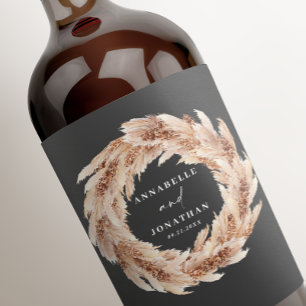 Modern bohemian pampas grass botanical elegant wine label