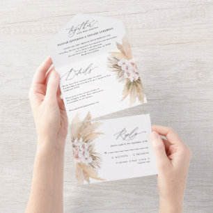 Modern bohemian pampas grass botanical wedding all in one invitation