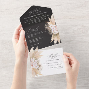Modern bohemian pampas grass botanical wedding all in one invitation