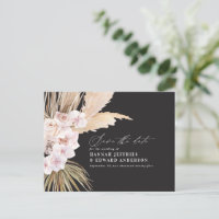 Modern bohemian pampas grass orchid wedding announ