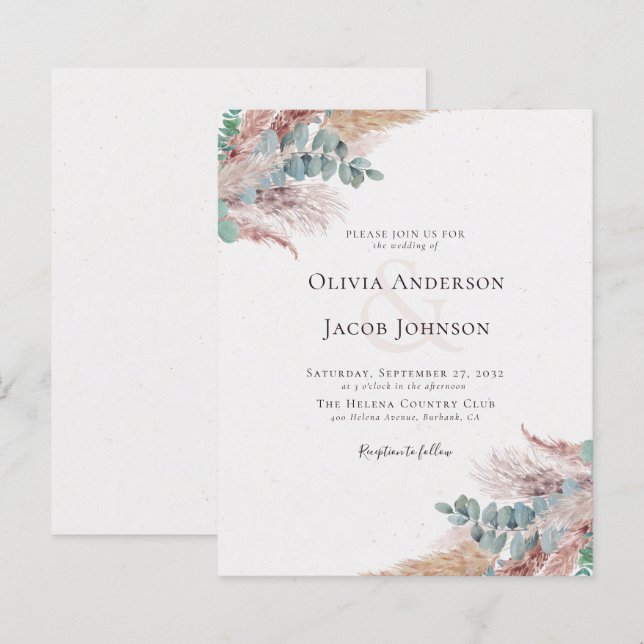 Modern Bohemian Pampas Grass Wedding Invitation (Front/Back)