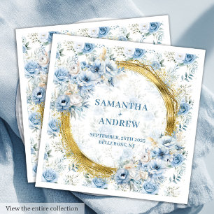 Modern Bohemian Pastel Blue Gold Glitter Wedding Napkin