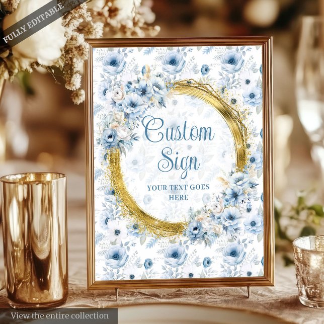 Modern Bohemian Pastel Blue Gold Wedding Tabletop Poster (Modern Bohemian Pastel Blue Gold Wedding Tabletop Poster )