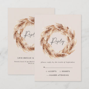 Modern bohemian rustic pampas grass wedding RSVP card