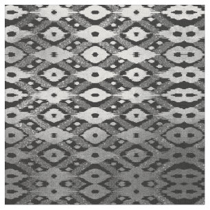 Modern Bohemian Silver Black Glitter Ikat Pattern Fabric