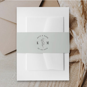Modern Bohemian Soft Sage Wedding Invitation Belly Band