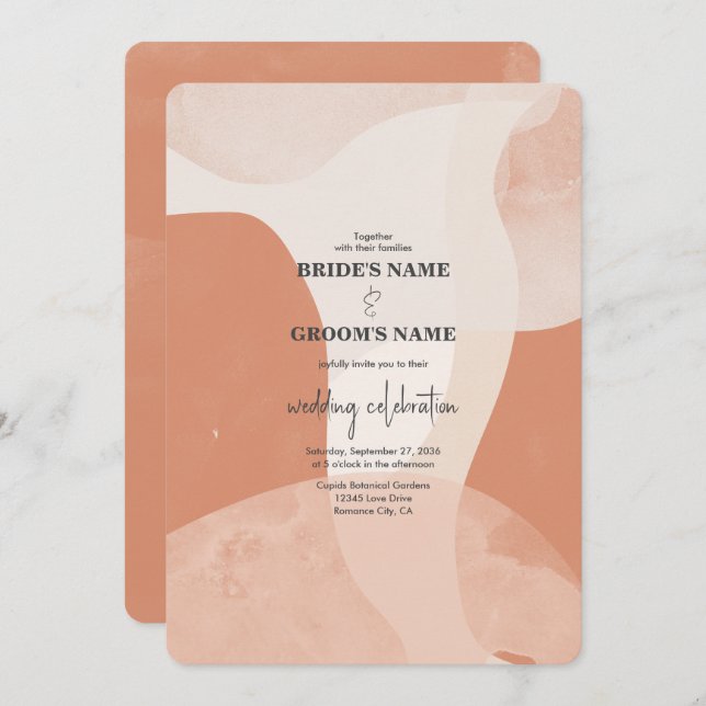 Modern Bohemian Terracotta Abstract Wedding  Invitation (Front/Back)