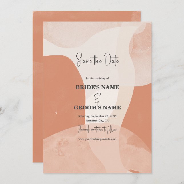 Modern Bohemian Terracotta Abstract Wedding  Save The Date (Front/Back)