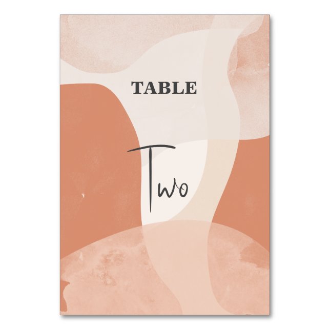 Modern Bohemian Terracotta Abstract Wedding  Table Number (Front)