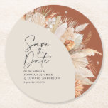 Modern bohemian terracotta pampas grass elegant round paper coaster<br><div class="desc">Modern bohemian terracotta pampas grass stylish elegant wedding save the date invitation.</div>