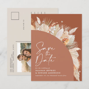 Modern bohemian terracotta pampas grass photo announcement postcard