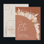Modern bohemian terracotta pampas grass stylish an announcement postcard<br><div class="desc">Modern bohemian terracotta pampas grass stylish wedding save the date invitation.</div>