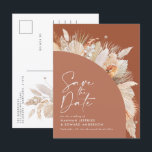 Modern bohemian terracotta pampas grass stylish announcement postcard<br><div class="desc">Modern bohemian terracotta pampas grass stylish wedding save the date invitation.</div>