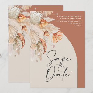 Modern bohemian terracotta pampas grass stylish save the date