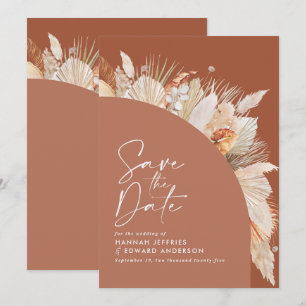 Modern bohemian terracotta pampas grass stylish save the date