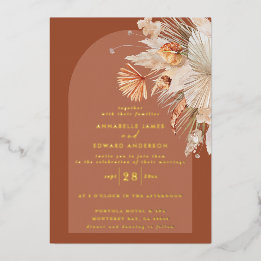 Modern bohemian terracotta pampas grass wedding
