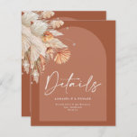 Modern bohemian terracotta pampas grass wedding<br><div class="desc">Modern bohemian terracotta pampas grass stylish wedding details card.</div>