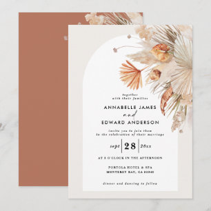 Modern bohemian terracotta pampas grass wedding