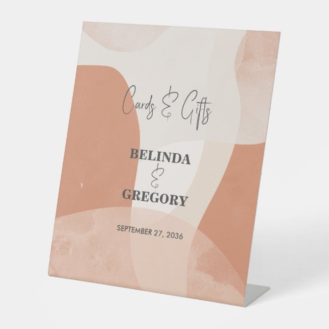 Modern Bohemian Terracotta Wedding Cards Gifts Pedestal Sign (Front)