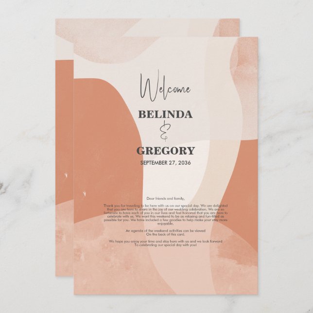 Modern Bohemian Terracotta Wedding Itinerary Programme (Front/Back)