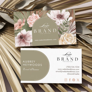 Modern Bohemian Watercolor Boho Florals Arch Logo Business Card