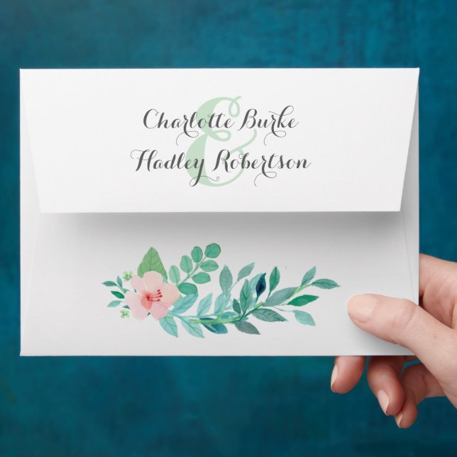 Modern Bohemian Watercolor Floral Pansy Wedding Envelope (Hand)