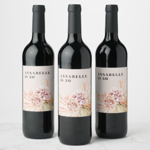 Modern bohemian watercolor floral pastel birthday wine label