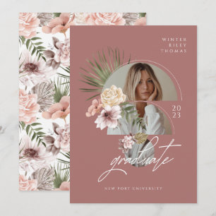 Modern Bohemian Watercolor Florals Graduate Photo Invitation
